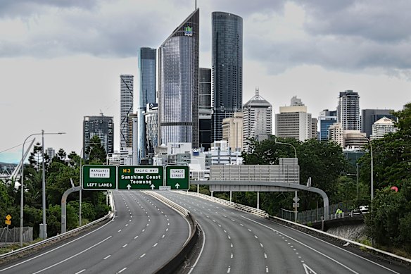 The deserted M1 in Brisbane on Friday.
