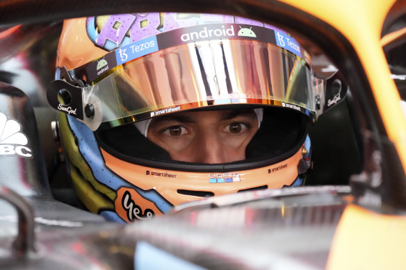 Optus’ logo features on Ricciardo’s helmet. 