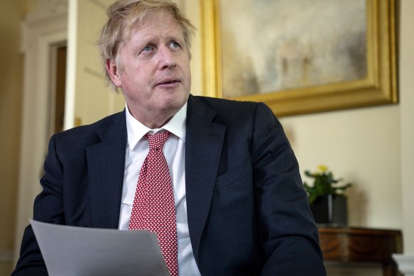 British Prime Minister Boris Johnson records a video message on Easter Sunday after his release from the hospital.