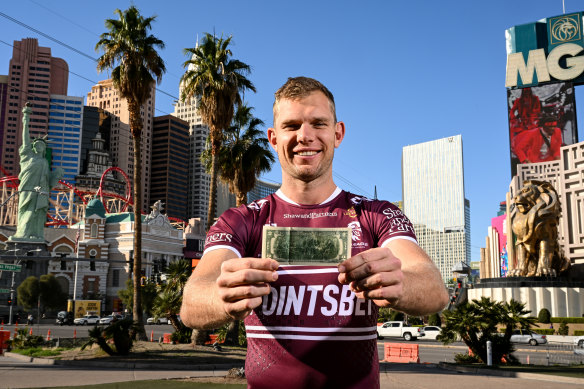 Tom Trbojevic with his $2 bill in Las Vegas.