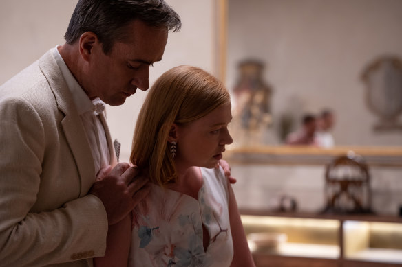 Tom Wambsgans (Matthew Macfadyen) and Shiv Roy (Sarah Snook) in the season three finale of Succession.