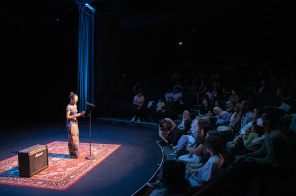 Sue Rifi at the Brave New Word poetry festival.