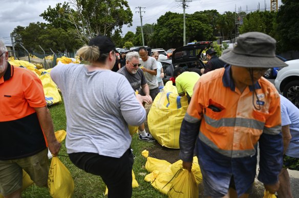 Sandbag collection from a council depot in Morningside on Monday.