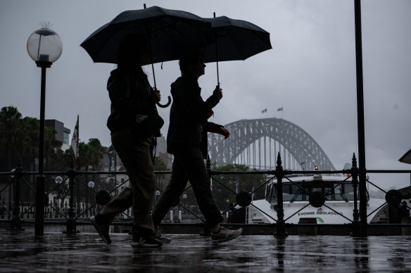 Wet weather at Circular Quay on Thursday.