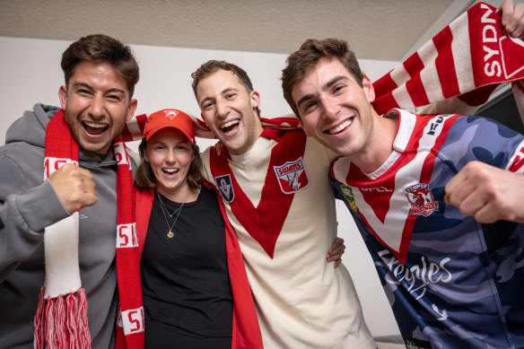 Greg Ellerine, Eden Glover, Aaron Ryba and Josh Kessel are looking forward to a Roosters-Swans double header in Melbourne this weekend.