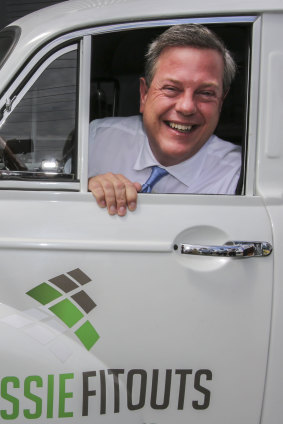 Queensland LNP leader Tim Nicholls visits a small business in Brendale on Monday.
