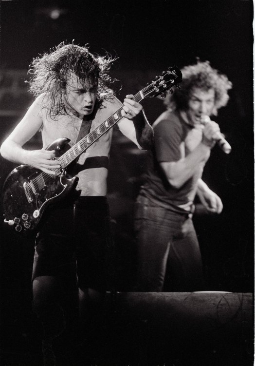 Bon gone: Angus Young and Brian Johnson perform in the UK in 1981 after the release of Back in Black.