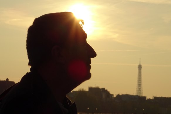 Frederic Duvelle in Paris with the Eiffel Tower in the background in <i>Life is a Very Strange Thing.</i>