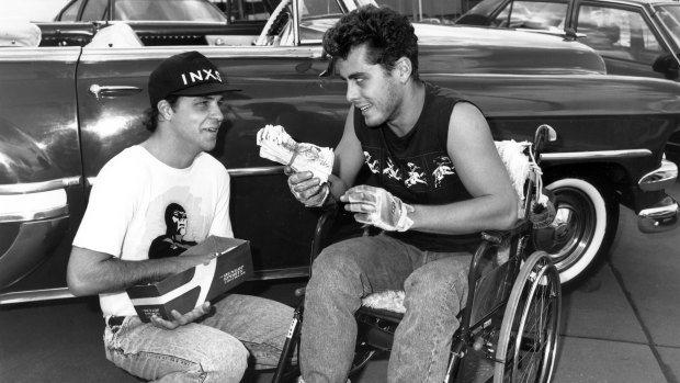 Marcus Graham (right) as Wheels, before his recovery, in <i>E Street</i>.
