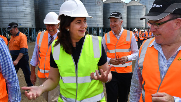 Queensland Premier Annastacia Palaszczuk inspects the Olam grain processing facility at Mt Tyson on Queensland's Darling Downs.