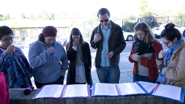 Pro-life activists outside the Marie Stopes clinic in Westmead.