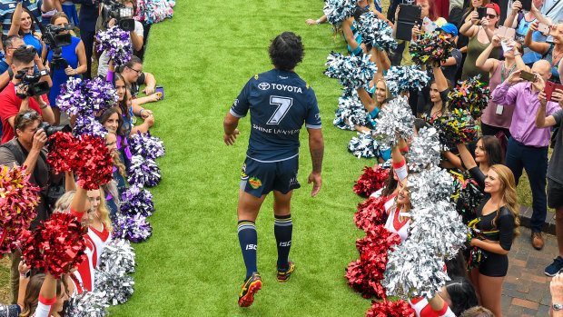 Fan favourite: Johnathan Thurston, who bolsters the Cowboys' line-up after an injury-plagued 2017, is presented to supporters.