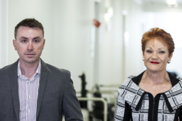 Pauline Hanson's chief-of staff James Ashby, pictured right, has been caught meeting with the US gun lobby in secret recordings.