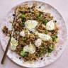 Agrodolce-style chicken and rice salad with lemon and garlic yoghurt