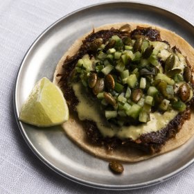 Pork chilorio taco.