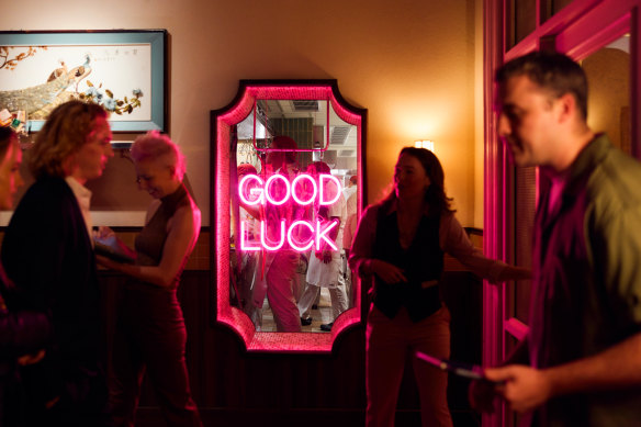 The neon lights of Good Luck Restaurant Lounge. 