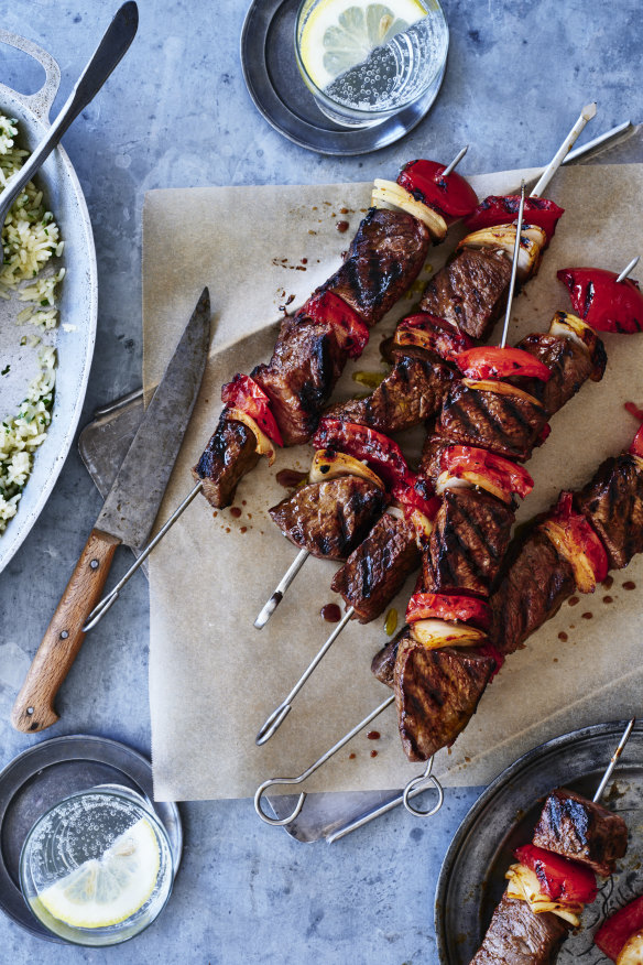 Beef and tomato skewers.