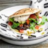 The arayes pita with tomato salad and amba.
