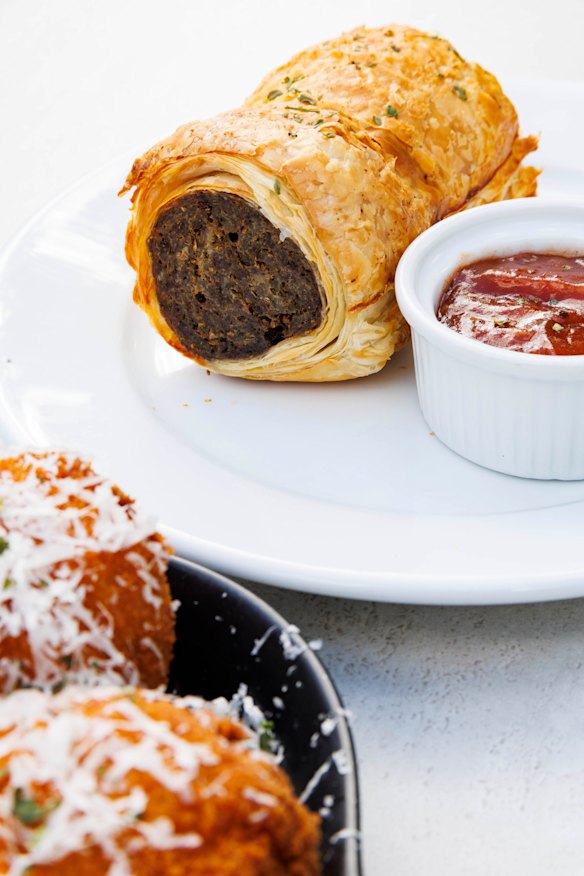 Homemade pork and herb sausage rolls.