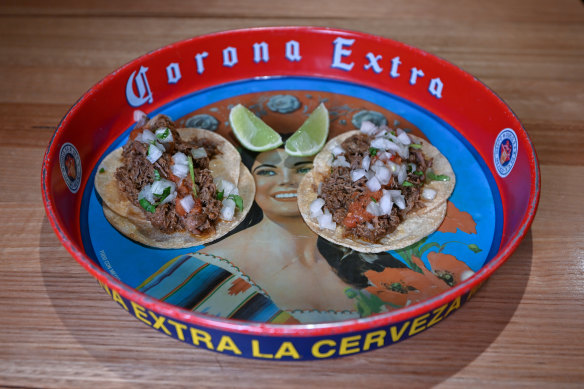 Birria tacos with slow-cooked beef.