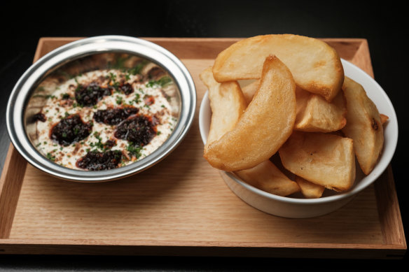 Potato wedges are deep-fried to order in wagyu beef fat until crusty and golden.