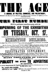The Age poster advertising the publication of the first edition on October 17, 1854.

