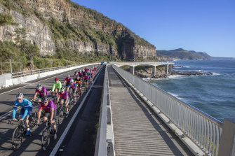 Racers will traverse the spectacular Sea Cliff Bridge north of Wollongong.
