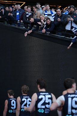 Carlton fans watching⁣ their team leave the field