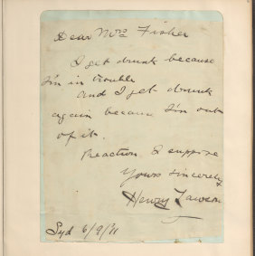 Henry Lawson’s letter to Lala Fisher.