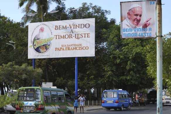 Billboards welcoming Pope Francis in Dili, Timor-Leste.