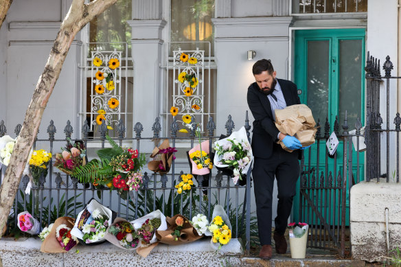 Detectives outside Jesse Baird’s Paddington share house in February.