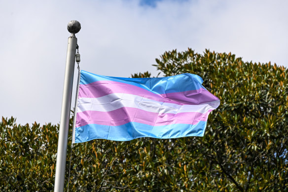 The transgender flag outside Treasury Place on Wednesday.