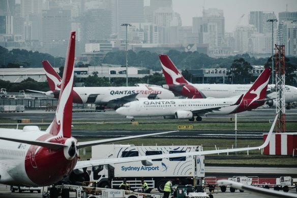 Qantas planes at Sydney Airport.