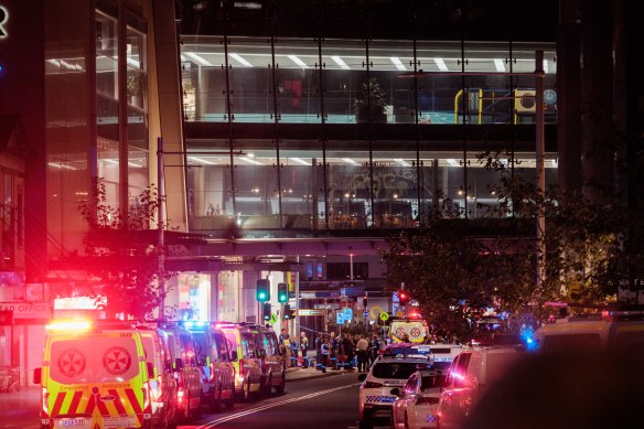 The streets of Bondi Junction in lockdown following the attack. 