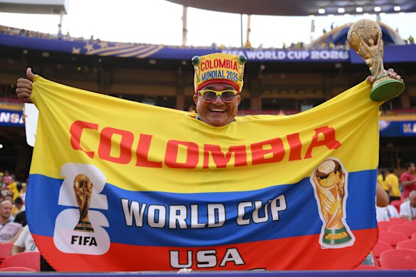 A Colombian fan prepares for today’s match.