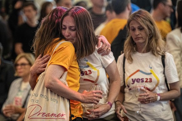 Yes supporters react to the news that the referendum had been defeated.