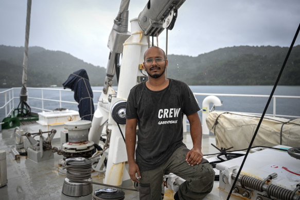 Rizwan Kutty, deckhand and program liasion officer, says spending time on the Rainbow Warrior has “opened his eyes”.