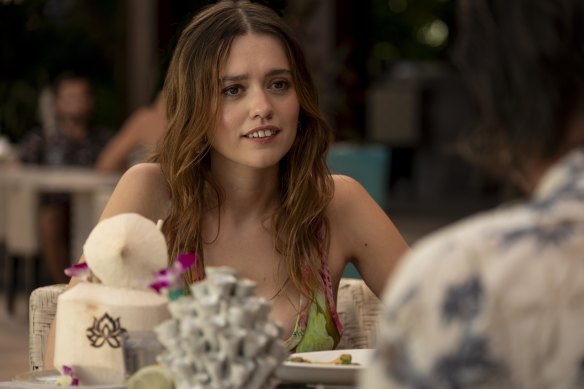 Chelsea (Aimee Lou Wood) has checked into, but may not check out of, The White Lotus. 