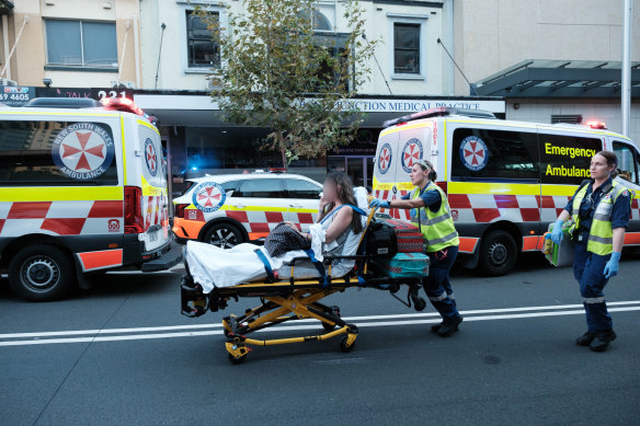 A victim is treated following the attack.