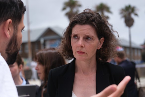 Wentworth MP Allegra Spender at Bondi Beach on Monday.