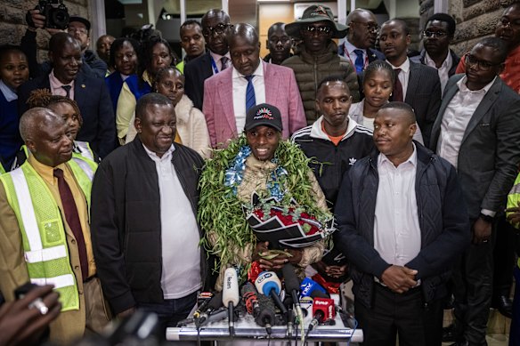 Sabastian Sawe’s grand homecoming at the Jomo Kenyatta International Airport in Nairobi.