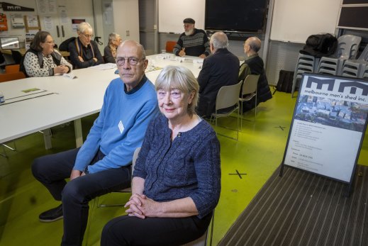 Russell Huntington and Merilyn Harris from U3A Melbourne City branch, at one of its rented venues, Melbourne Men’s Shed at Federation Square.