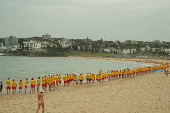Lifesavers at Bondi Beach holding a minute’s silence in the days after the tragedy.