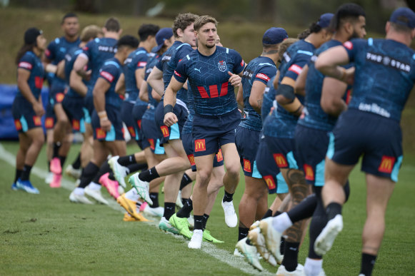 Zac Lomax warms up at Saturday’s training session.