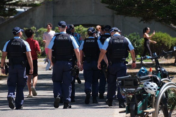 Police in Bondi on Friday.