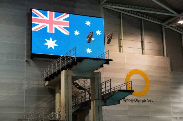 Rousseau and his 10-metre synchro partner Domonic Bedggood train in Sydney.