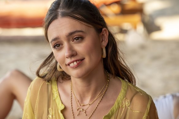 Aimee Lou Wood – with her distinctive “gnashers”, as she calls them – as Chelsea in The White Lotus.
