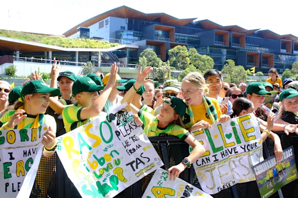 Fans at Tumbalong Park on Sunday.