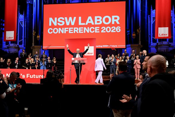 Prime Minister Anthony Albanese at the NSW Labor conference at Sydney’s Town Hall.