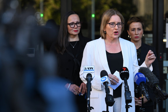 SRL Minister Harriet Shing, Premier Jacinta Allan, and Transport Infrastructure Minister Gabrielle Williams on Tuesday.